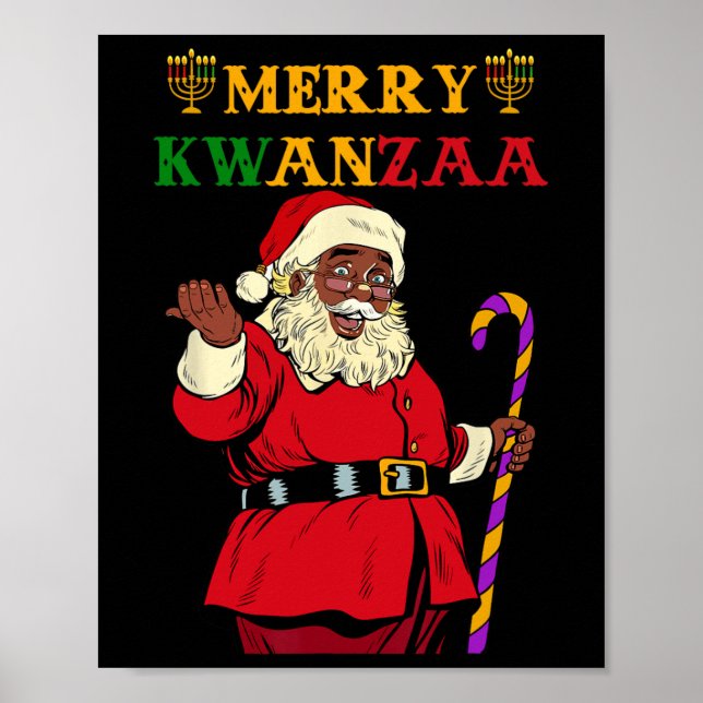 Póster Funny fiesta de Santa Merry Kwanzaa afroamericana (Frente)
