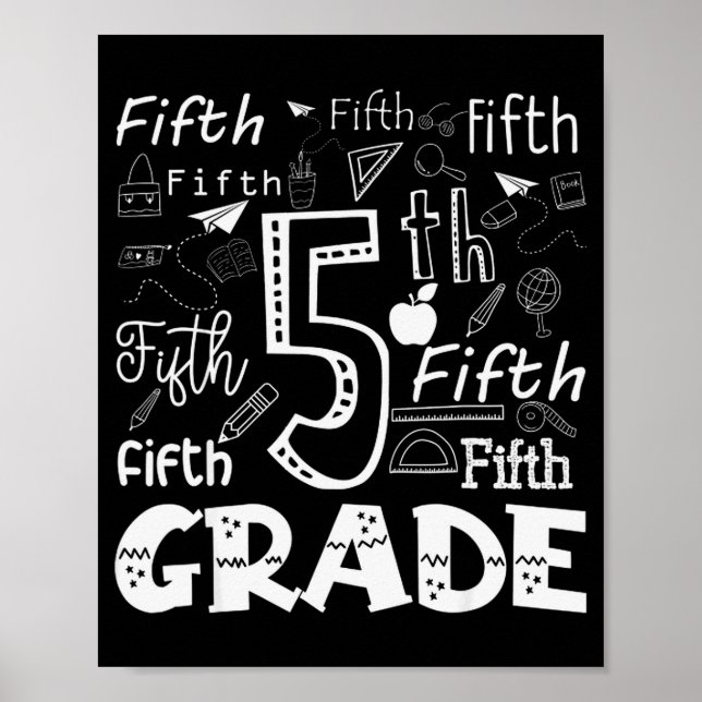 Póster Funny Fifth Grade Doodle Tygraphy Birthday Design  (Frente)