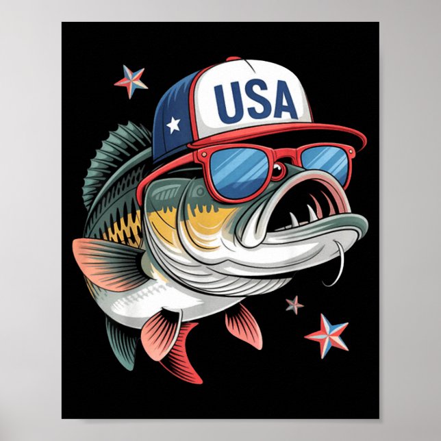 Póster Funny Fishing &amp; Fisherman Gift American Flag  (Frente)