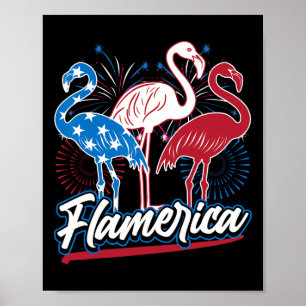 Póster Funny Flamingo 4 De Julio Bandera Patriótica Estad