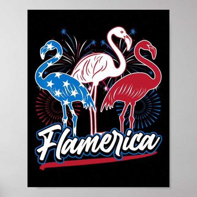 Póster Funny Flamingo 4 De Julio Bandera Patriótica Estad (Frente)