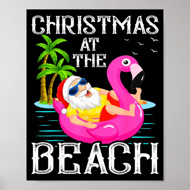 Póster Funny Flamingo Float Santa Claus Christmas At The  (Frente)