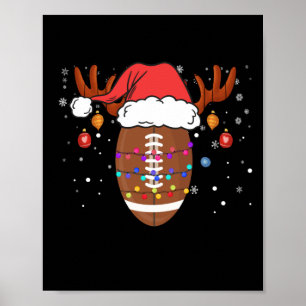 Póster Funny Football Reindeer Santa Hat Christmas