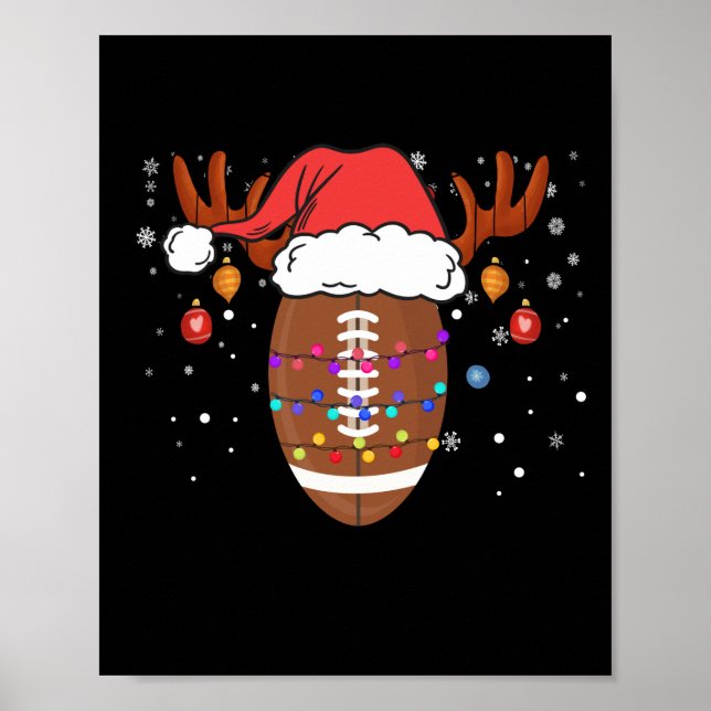 Póster Funny Football Reindeer Santa Hat Christmas (Frente)