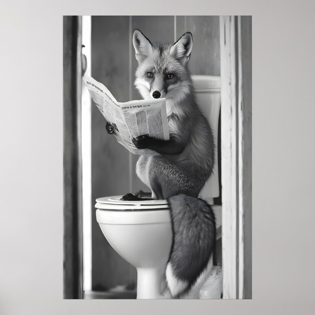 Póster Funny Fox Bathroom Print, Reading Newspaper (Frente)