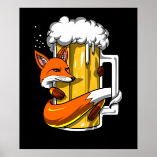 Póster Funny Fox Beer Beer Animal Funny Fiesta
