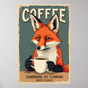 Póster Funny Fox Coffee Art