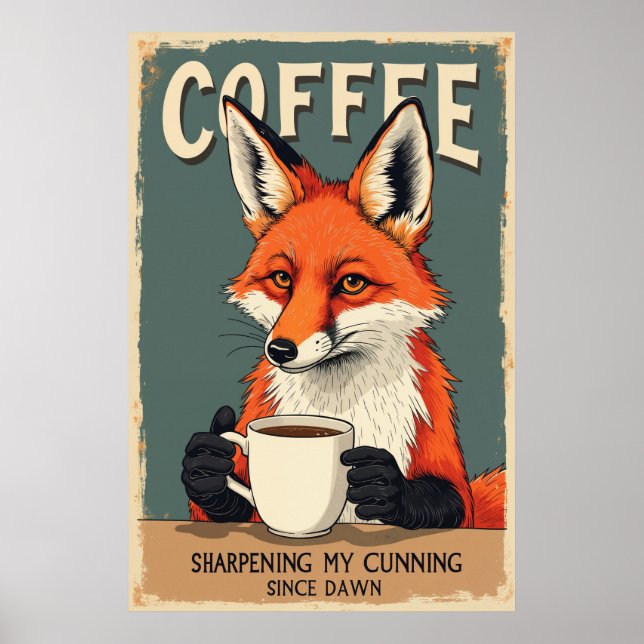 Póster Funny Fox Coffee Art (Frente)