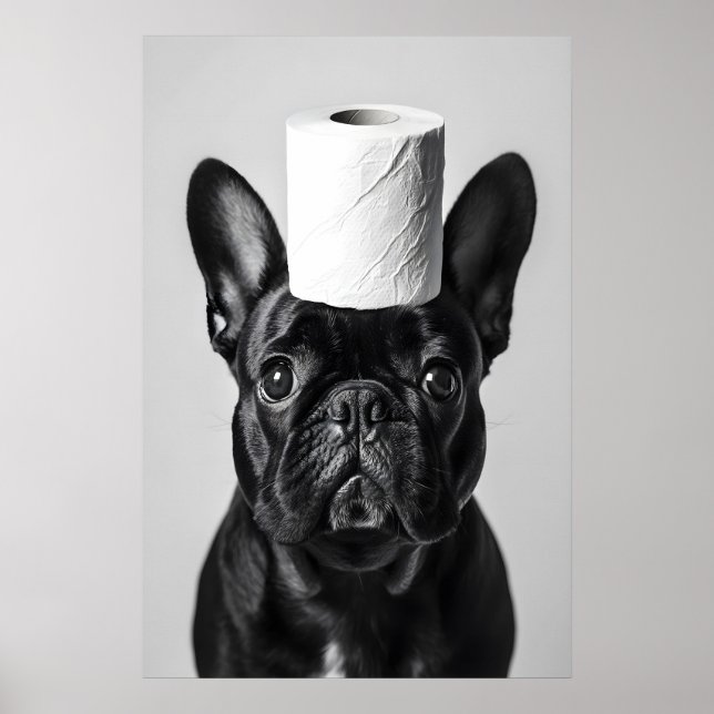 Póster Funny French Bulldog Bathroom Print, Toilet Paper (Frente)