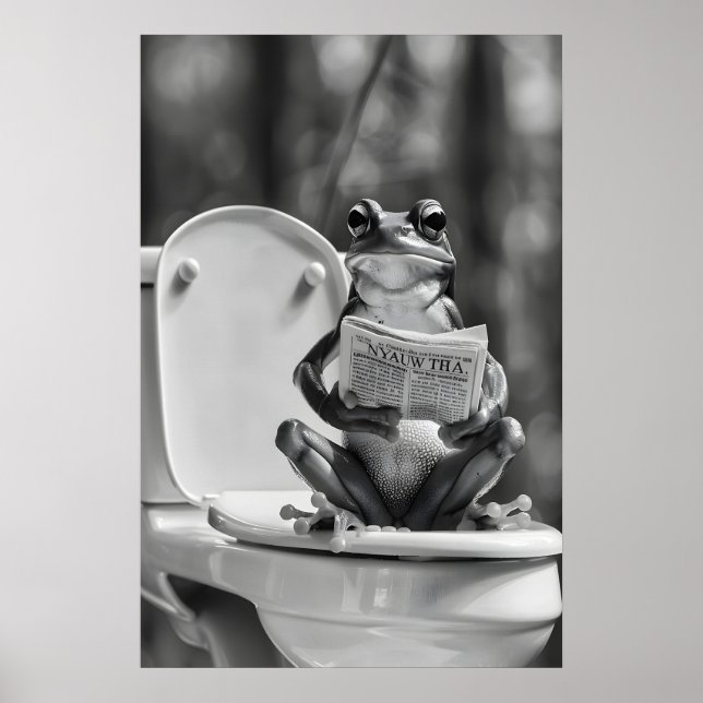Póster Funny Frog Bathroom Print, Reading Newspaper on (Frente)