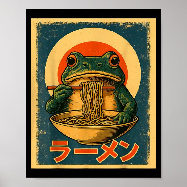 Póster Funny Frog Ramen Kawaii Retro Japanese Rising Sun  (Frente)