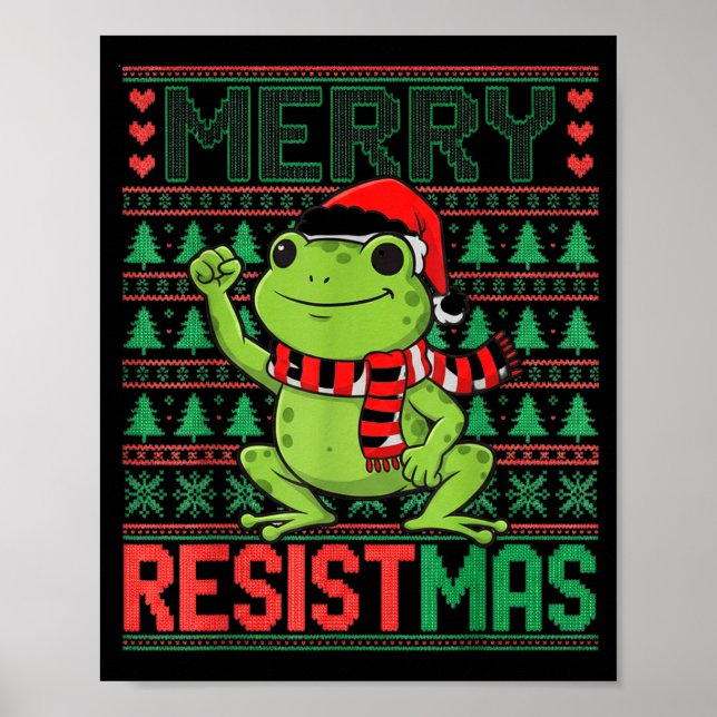 Póster Funny Frog Retro Merry Resistmas Litical Ugly Chri (Frente)