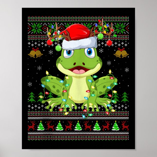 Póster Funny Frog Ugly Christmas Sweaters Holiday Santa C (Frente)