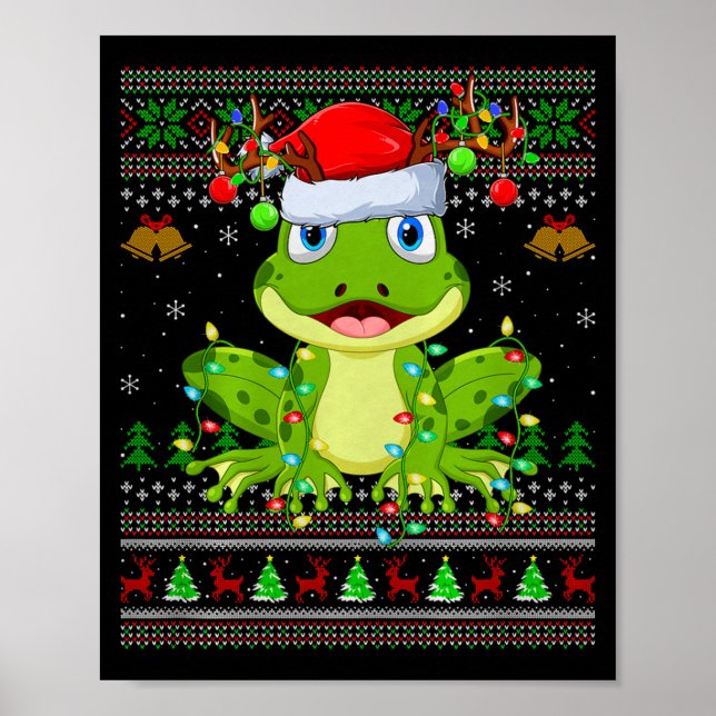 Póster Funny Frog Ugly Christmas Sweaters Holiday Santa C (Frente)