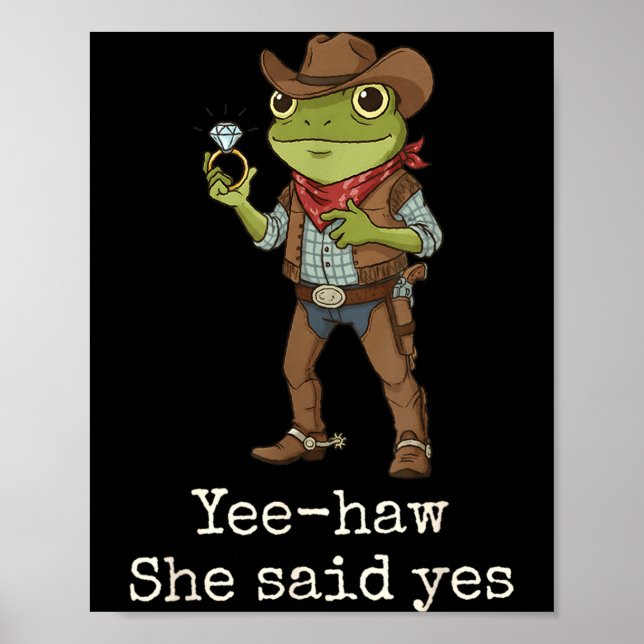 Póster Funny Frog Western Engagement Matching Couples Tee (Frente)