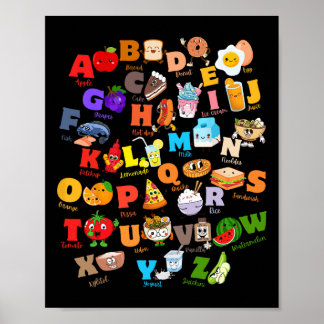 Póster Funny Fruit And Foodie Alphabet Abcs Kindergarten 