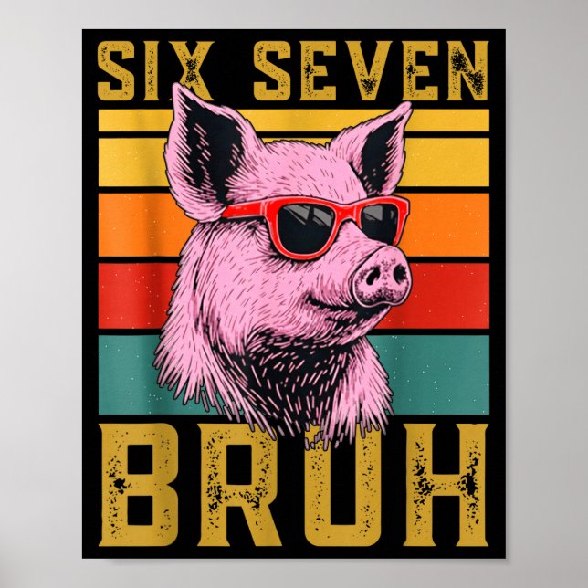 Póster Funny G 67 6 7 Six Seven Meme Animal Retro Design  (Frente)