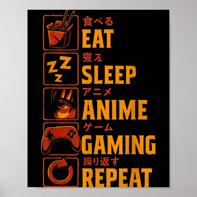 Póster Funny Gamer Anime Graphic Tee Men Boys Teens Video (Frente)