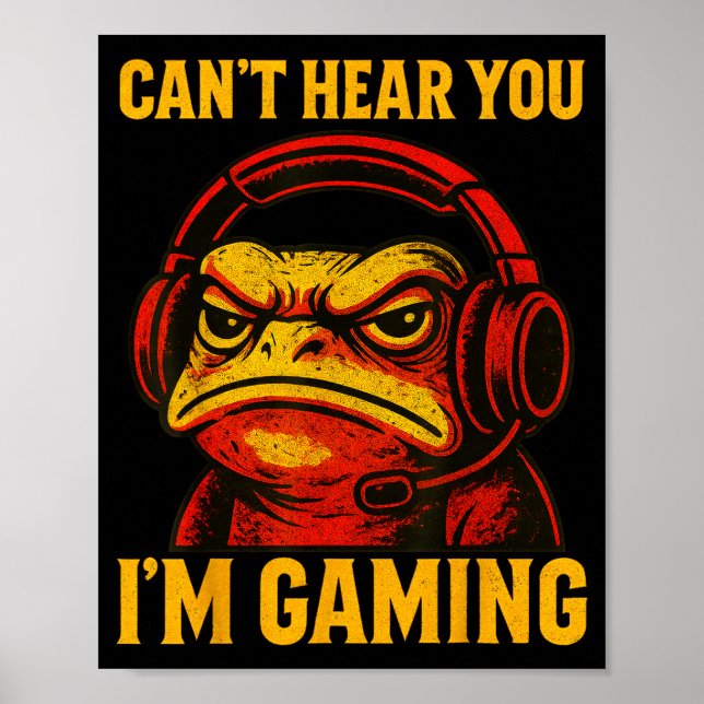 Póster Funny Gamer Frog Men Women Boys Can't Hear You Vid (Frente)