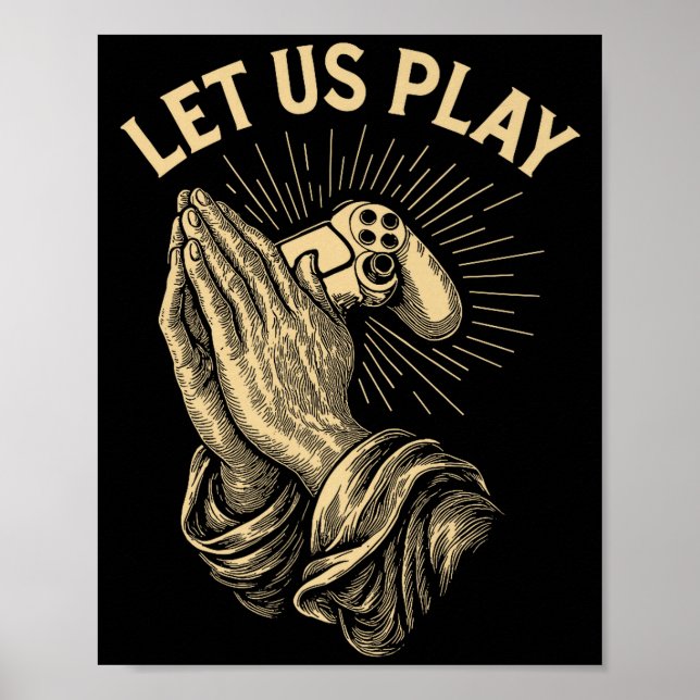 Póster Funny Gamer Prayer Pun Video Game Controller Retro (Frente)