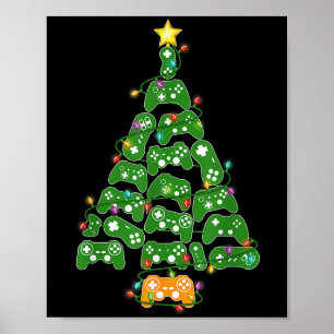 Póster Funny Gaming Controller Christmas Tree Lights Xmas