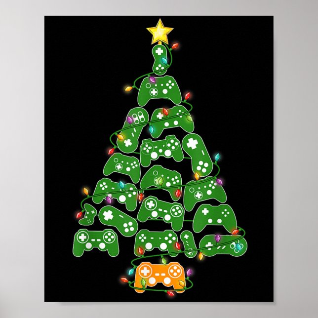 Póster Funny Gaming Controller Christmas Tree Lights Xmas (Frente)