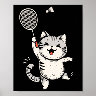 Póster Funny Gato De Badminton Cute Kitty Badminton Playe