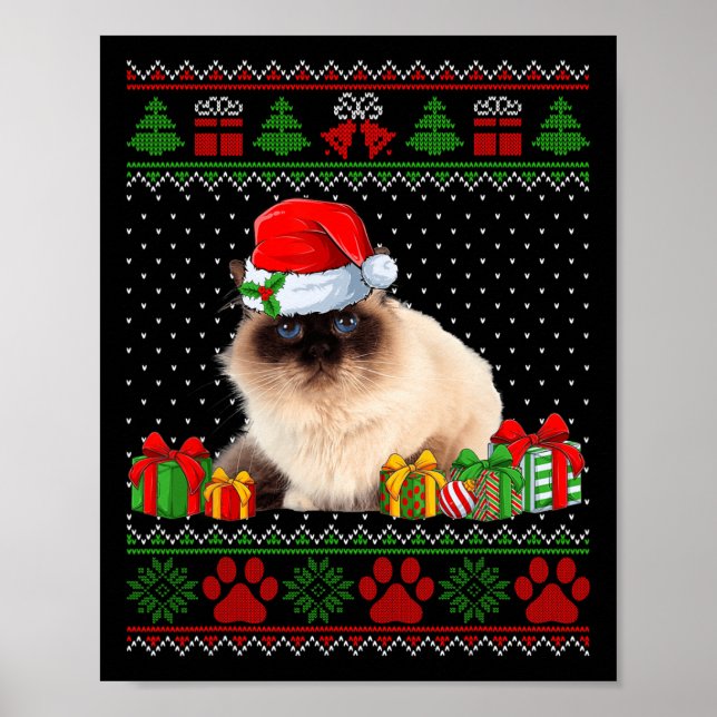 Póster Funny Gato de Birman Santa Hat Navidades feos suét (Frente)