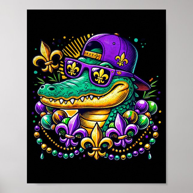 Póster Funny Gator Mardi Gras  (Frente)
