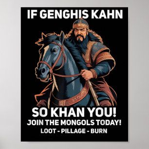 Póster Funny Genghis Khan cita divertida historia de Mong