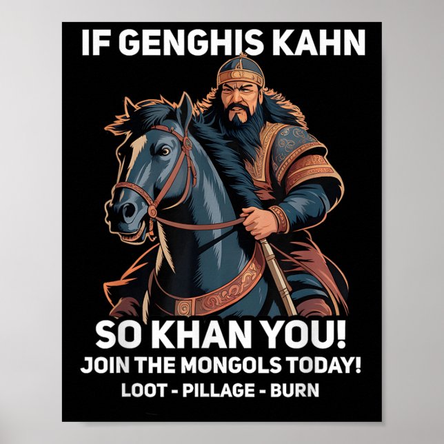 Póster Funny Genghis Khan cita divertida historia de Mong (Frente)