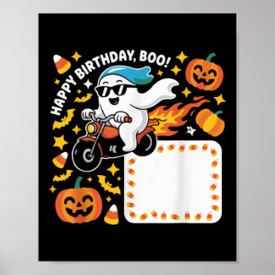 Póster Funny Ghost Biker Halloween Diseño Con Llamas Y