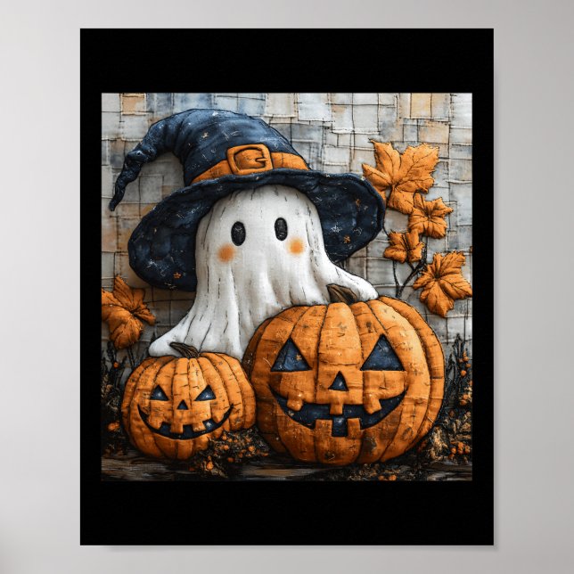 Póster Funny Ghost Calabaza Cuidada Halloween Patchwork A (Frente)