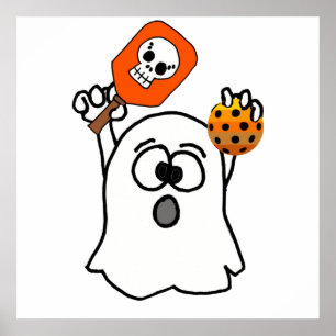 Póster Funny Ghost Playing Pickleball Halloween