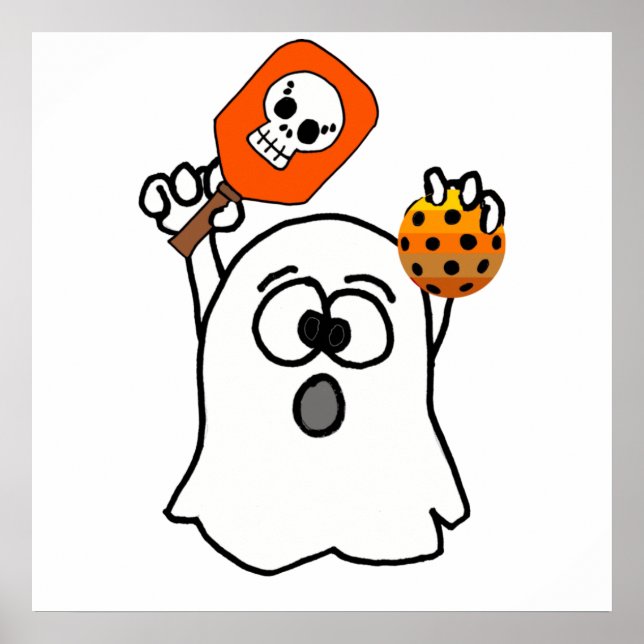 Póster Funny Ghost Playing Pickleball Halloween (Frente)