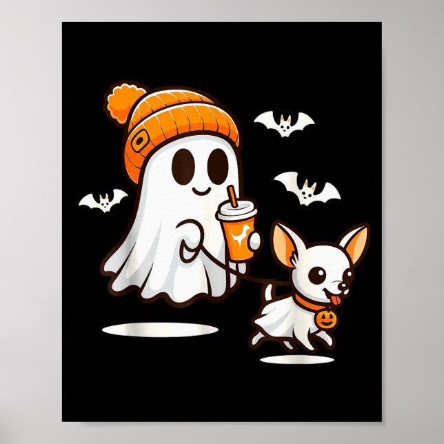 Póster Funny Ghost Walking Chihuahua Dog Halloween Women  (Frente)