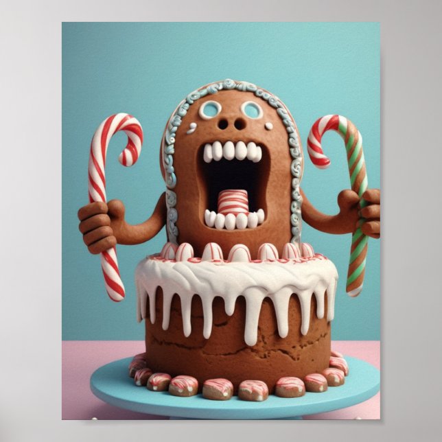 Póster Funny Gingerbread Cake Art – Cute Christmas Candy  (Frente)