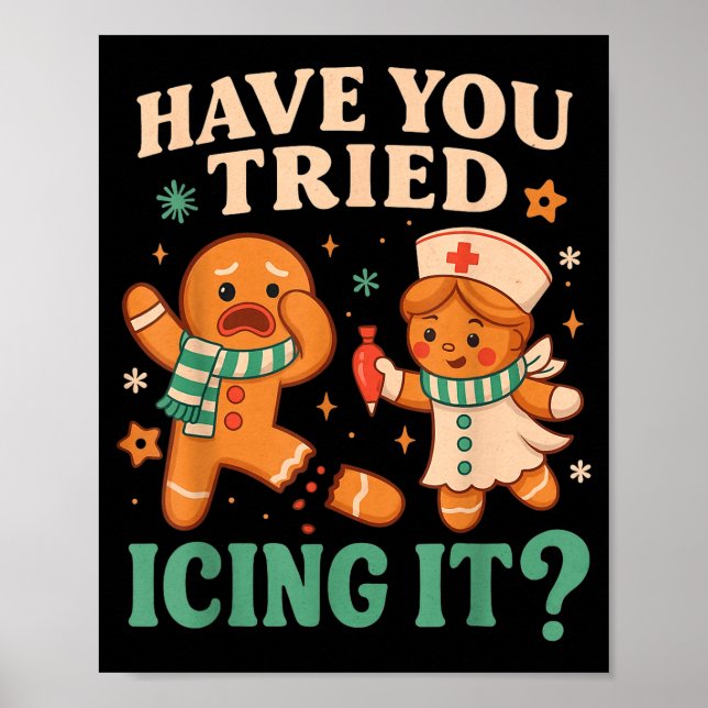 Póster Funny Gingerbread Christmas Pun Have You Tried Ici (Frente)