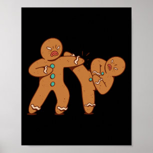 Póster Funny Gingerbread Man Karate Cookie Funny Christma