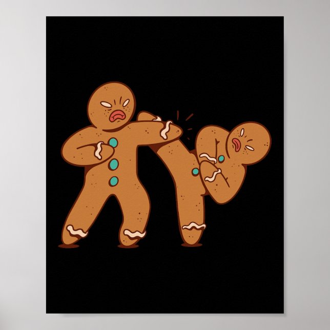 Póster Funny Gingerbread Man Karate Cookie Funny Christma (Frente)