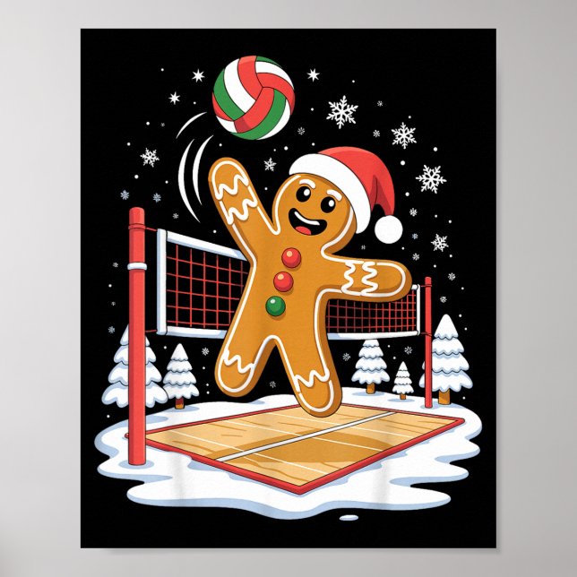 Póster Funny Gingerbread Volleyball Player Christmas  (Frente)