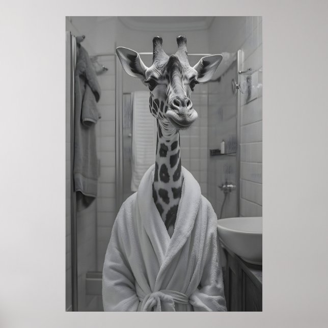 Póster Funny Giraffe in Bathrobe Print, Quirky Bathroom (Frente)