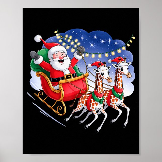 Póster Funny Giraffe Lover Xmas Giraffe Santa Christmas S (Frente)