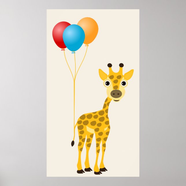 Póster Funny giraffe with colorful balloons (Frente)