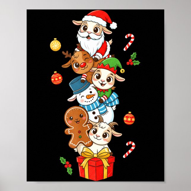 Póster Funny Goat Santa Elf Snowman Christmas Womens Mens (Frente)