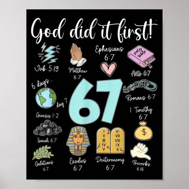 Póster Funny God Did It First 67 Meme Jesus Christian Bib (Frente)