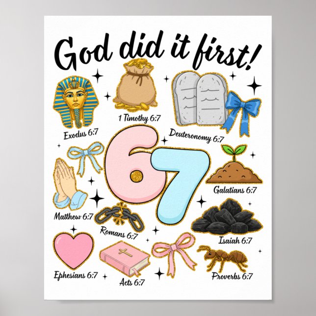 Póster Funny God Did It First 67 Six Seven Christian Bibl (Frente)