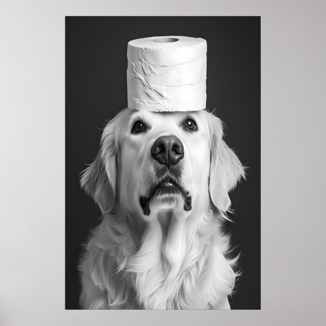 Póster Funny Golden Retriever Bathroom Print, Toilet (Frente)