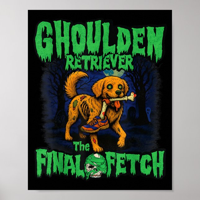 Póster Funny Golden Retriever Zombie Halloween, Soky Ghou (Frente)
