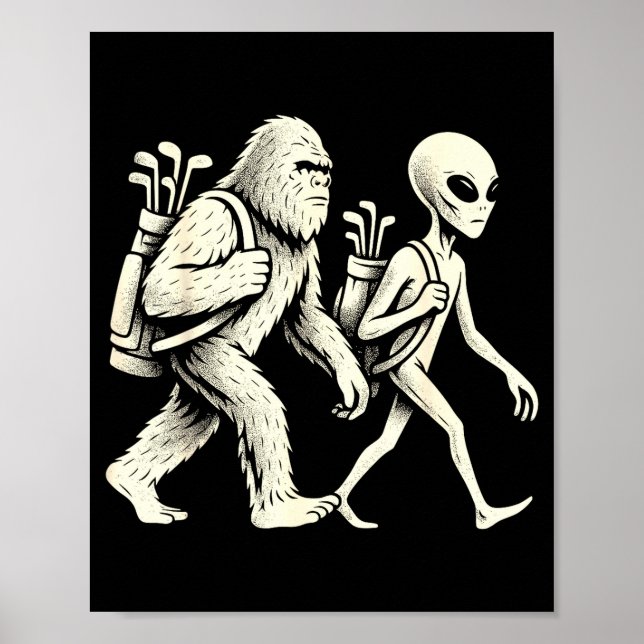 Póster Funny Golf Bigfoot Sasquatch Alien Ufo Golfer  (Frente)